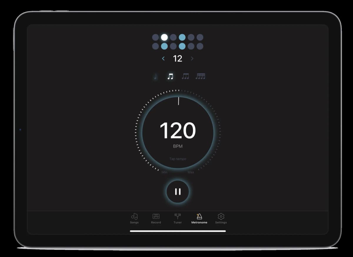 Metronome interface set to 120 BPM